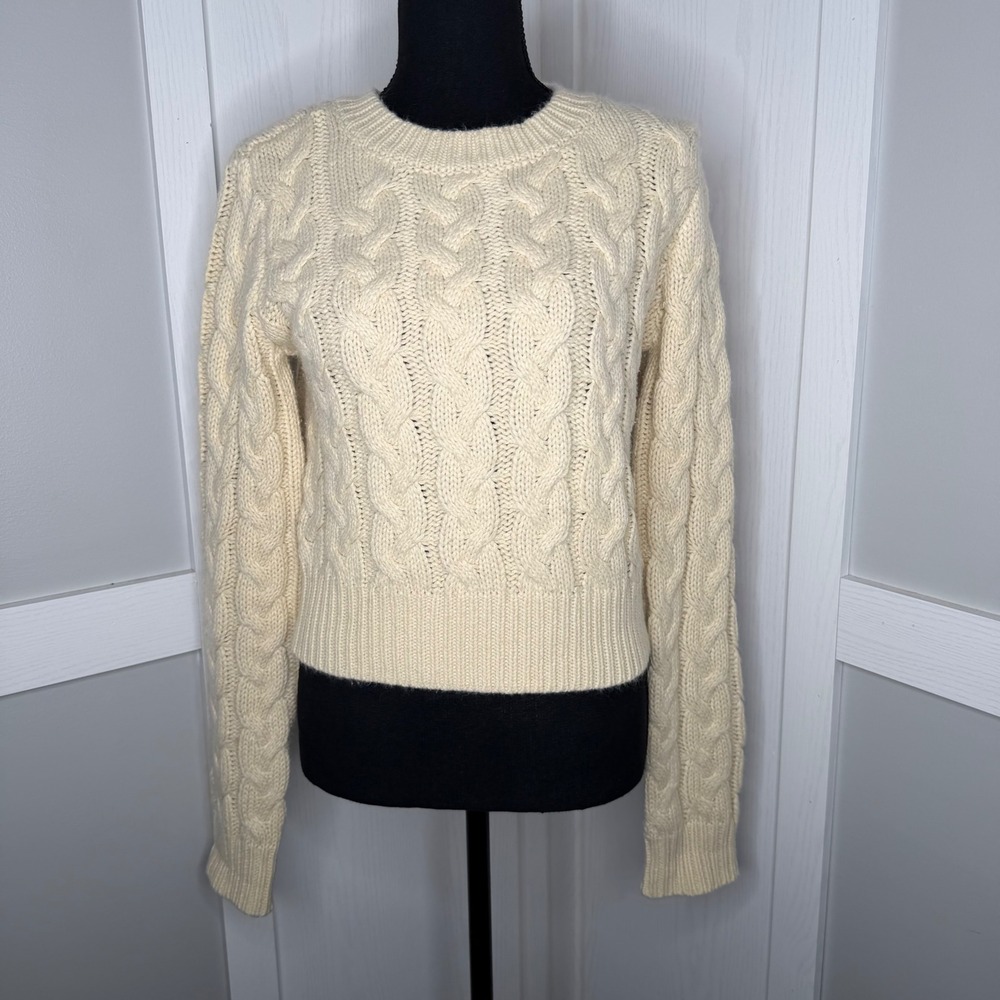 Joa Los Angeles Cable Knit Sweater Womens Med Cream Long Sleeve Chunky Stretch